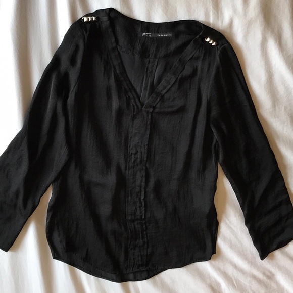 Zara Black Tunic V-Neck Top - Picture 6 of 11